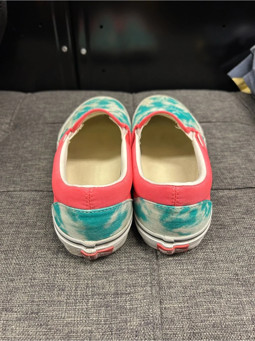 Vans Custom Slip-On Sneakers in Teal & Hot Pink. Size 9.5 men’s. Gently worn